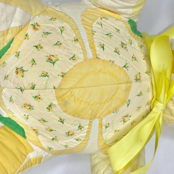 Vintage Handmade Quilted Patchwork 16" Teddy Bear  Yellow Scrapper Cutter Craft - Picture 3 of 12